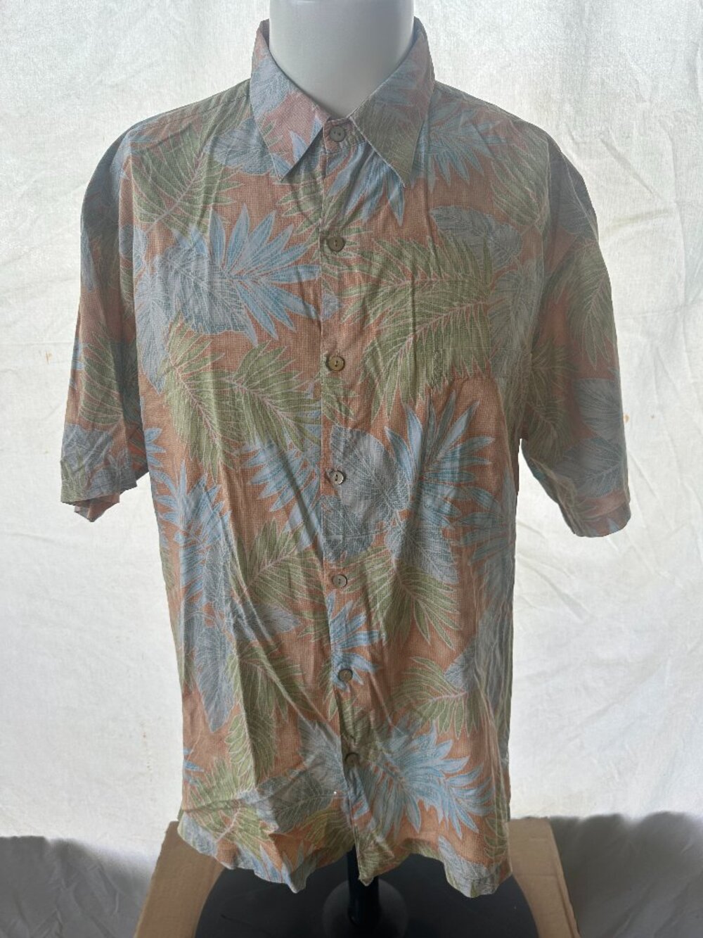 Tori Richard Men's Palm Leaf Taro Leaf Pattern Design Men's Orange Hawaiian Shir